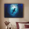 Walvis - Vissen - Donkerblauw Textielframe zwart klein -sfeer1