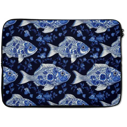 Vissen - Bloemen - Blauw laptophoes neopreen klein 279 -zkaufland3dotto