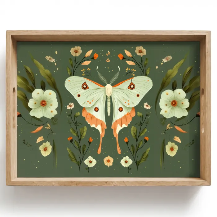 Bloemen - Bladeren - Olijfgroen - Vlinder Dienblad Rechthoek middel -z3d_shopping