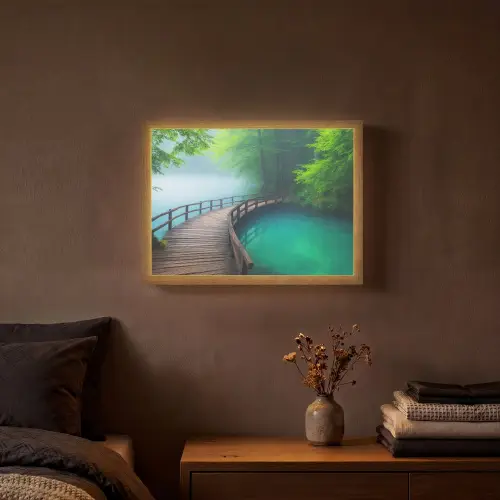 Brug - Water - Rivier - Bos Light Box met batterij (Wandlamp) middel -sfeer4