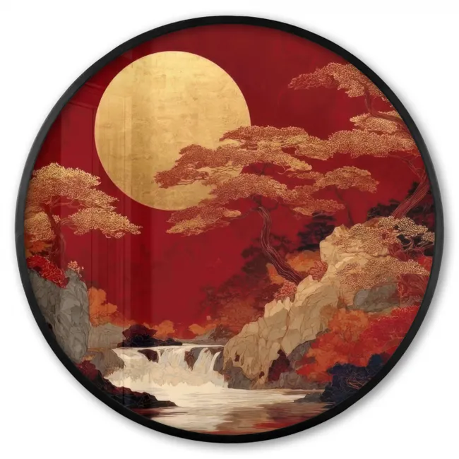Photo Frame Round - Full moon - Landscape - Waterfall