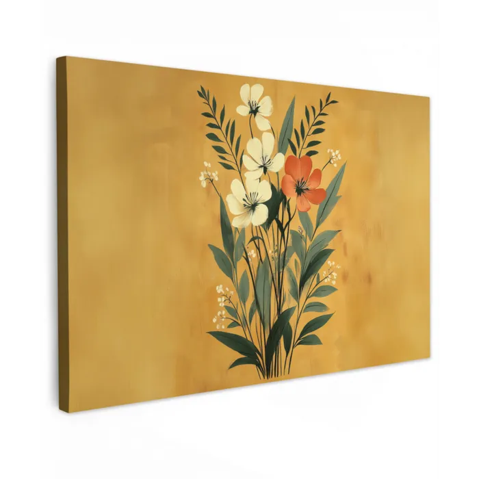 Bladeren - Boeket - Bloemen - Geel Tuinposter op houten frame 2 cm dik klein -3d