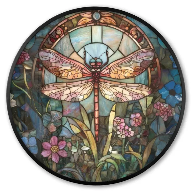 Photo Frame Round - Libelle - Mosaic - Flowers - Colorful