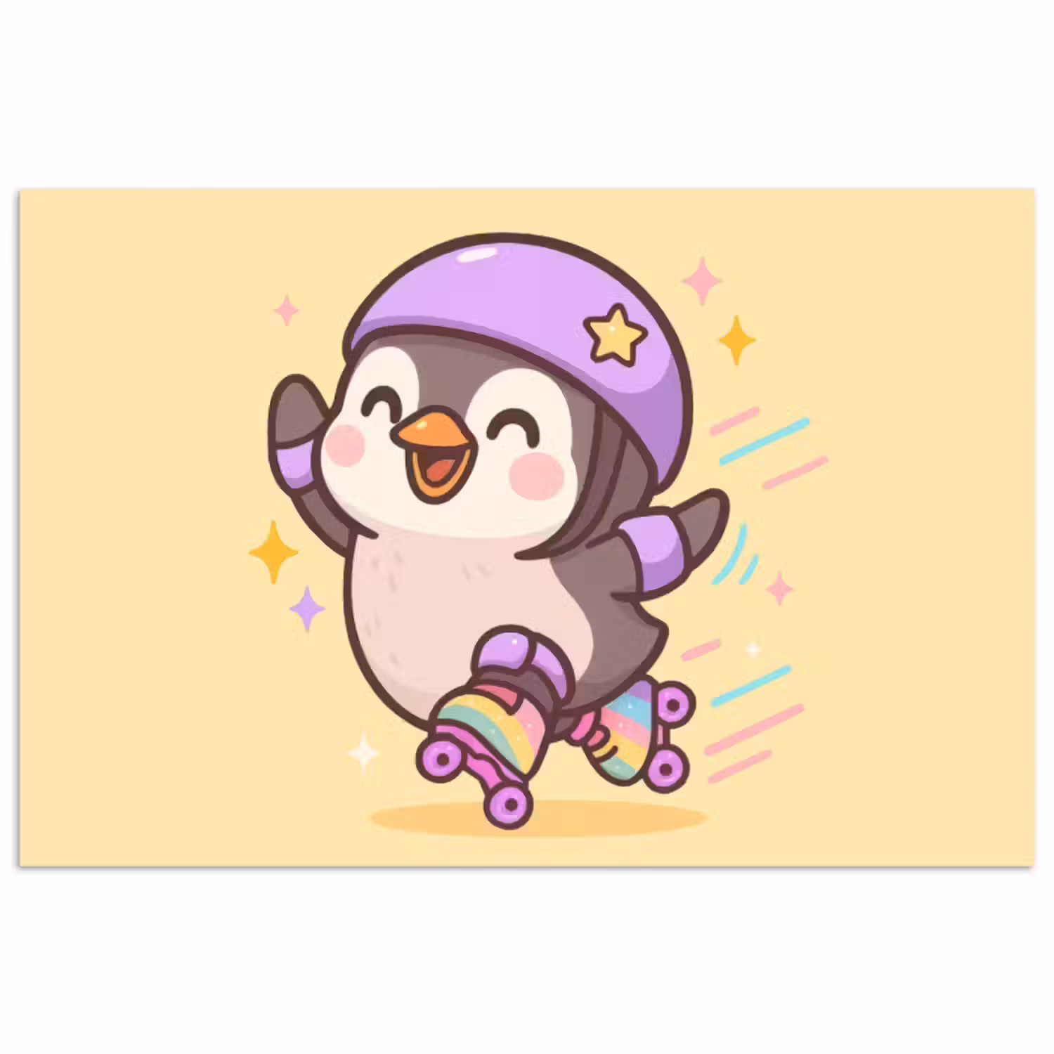 Poster - Pinguin - Rollschuhe - Gelb - Energetisch