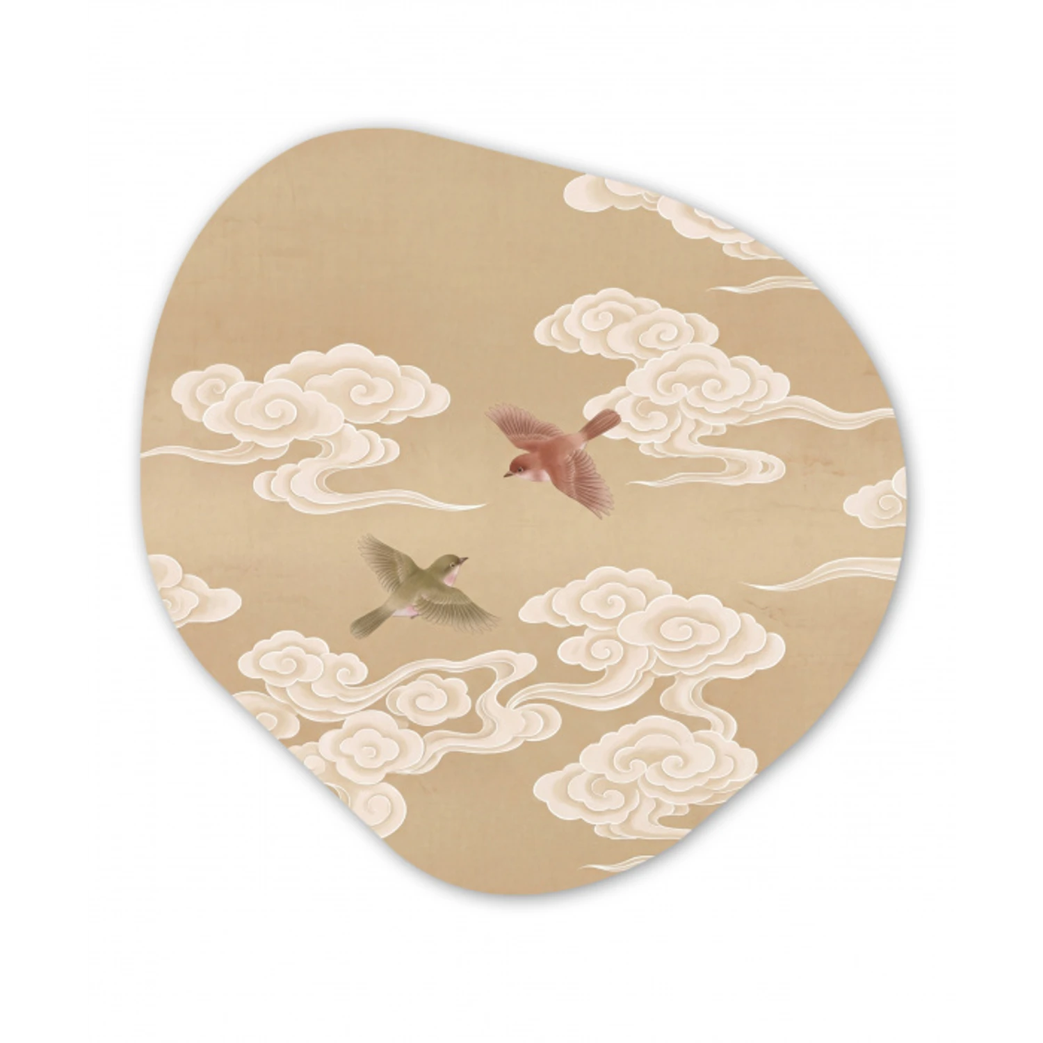 Vogels - Vliegen - Beige Wandcirkel Organisch Aluminium middel -3d