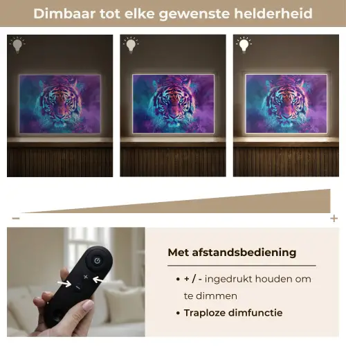 Tijger - Kleurrijk - Rook - Dieren Light Box met batterij (Wandlamp kind) middel -USP_dimbaarNL