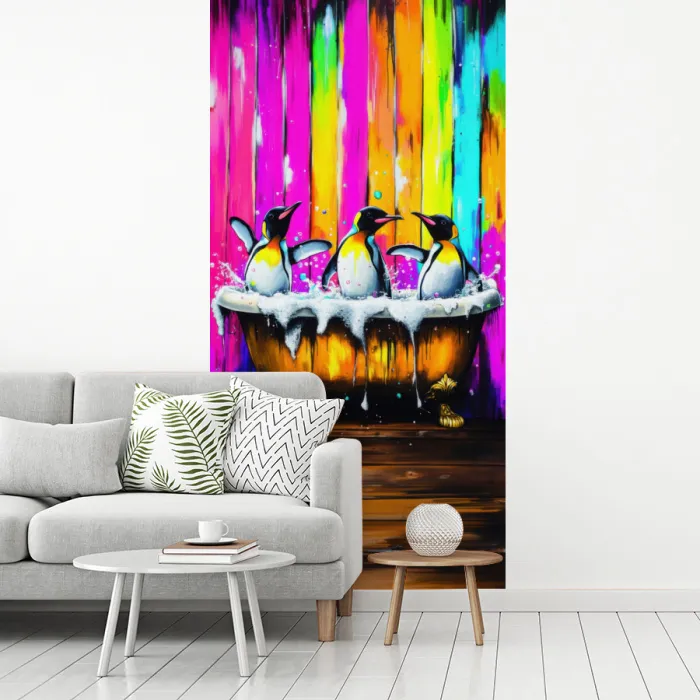 Pinguïns - Badkuip - Kleurrijk - Schuim fotobehang vinyl groot -woonkamer