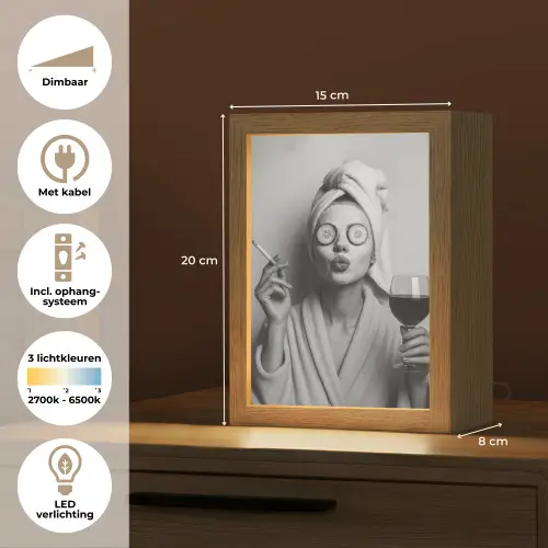 Vrouw - Masker - Wijn - Sigaret Light Box met kabel (Tafellamp) klein -USP_NL