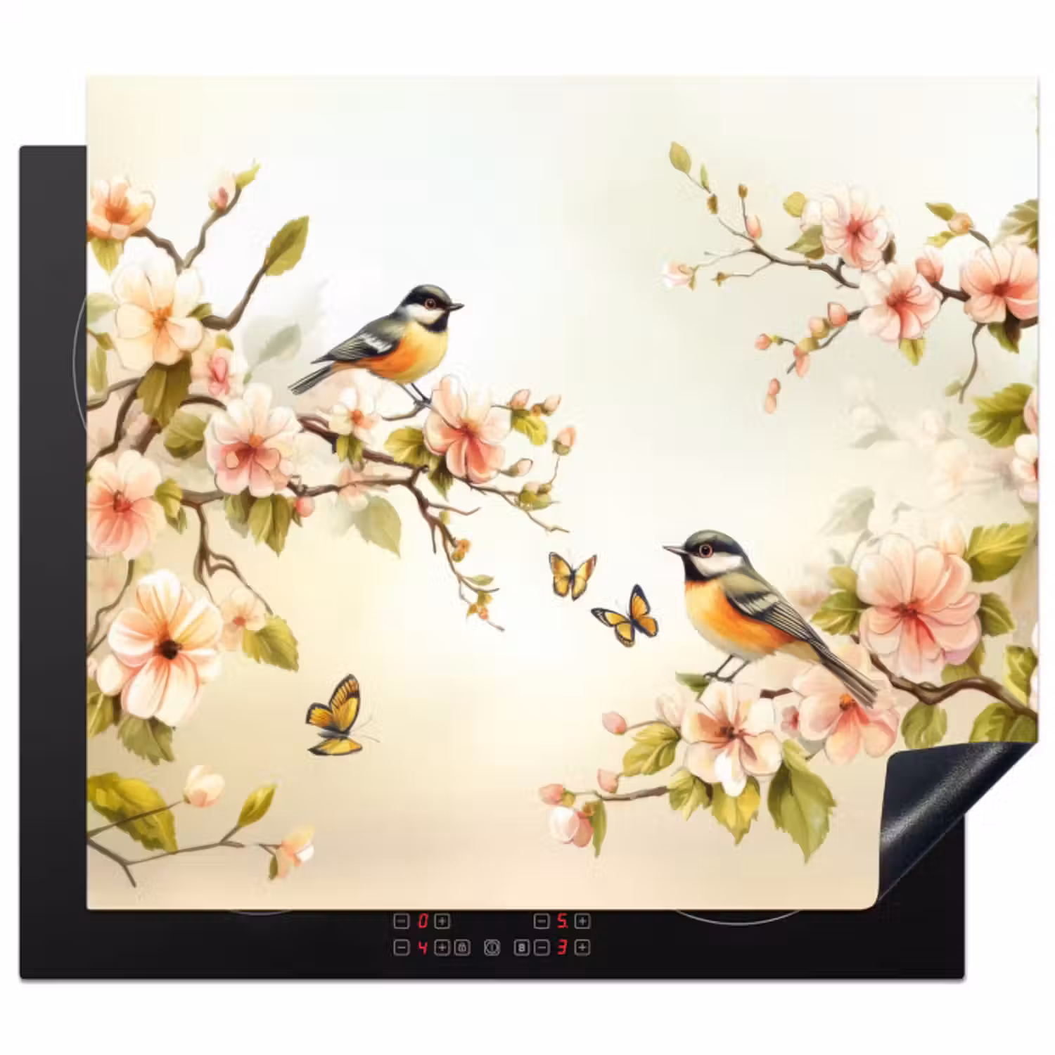 Inductie beschermer - Takken - Bloemen - Vogeltjes - Roze