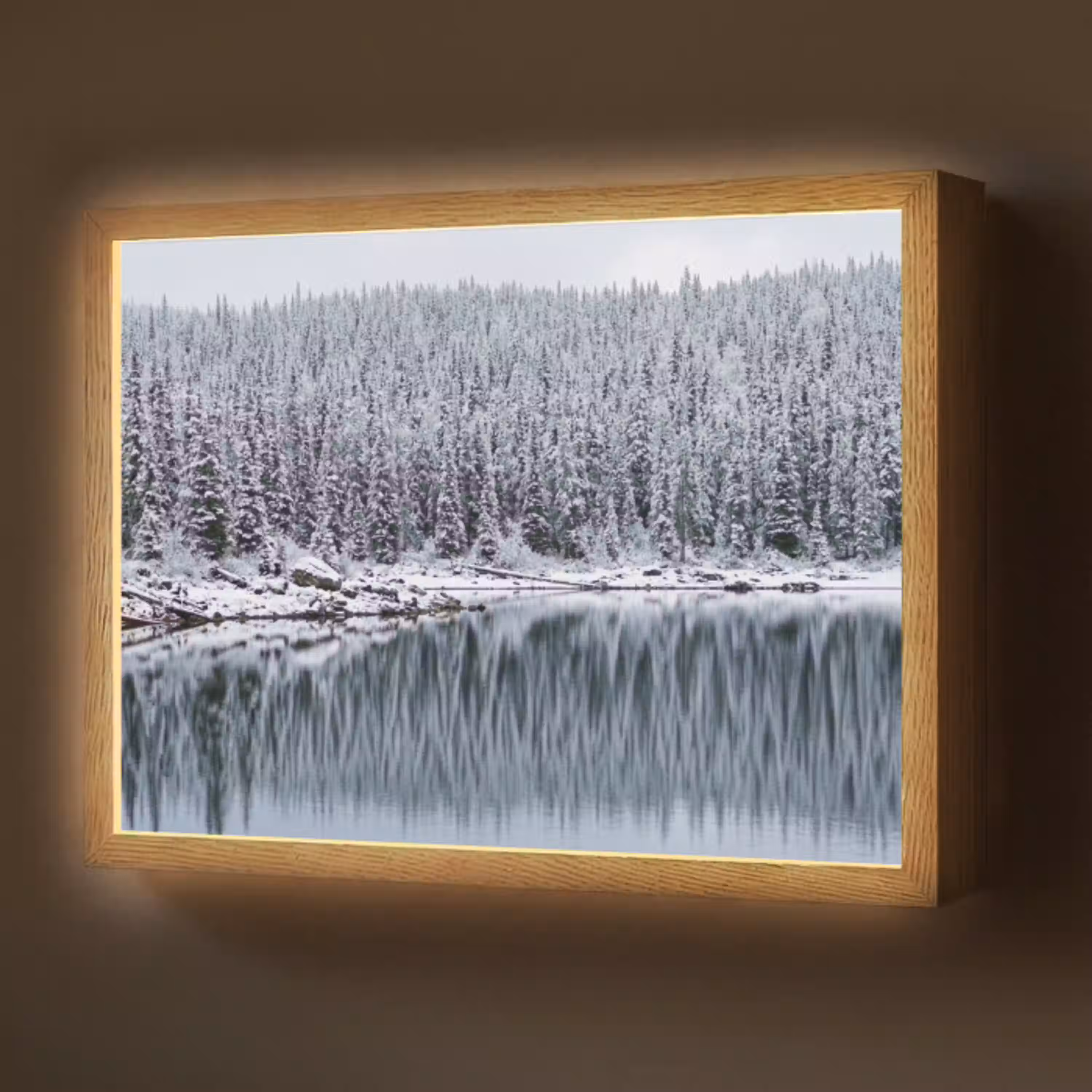 Bos - Reflectie - Meer - Winter - Serene Light Box met batterij (Wandlamp) middel -z3d_website
