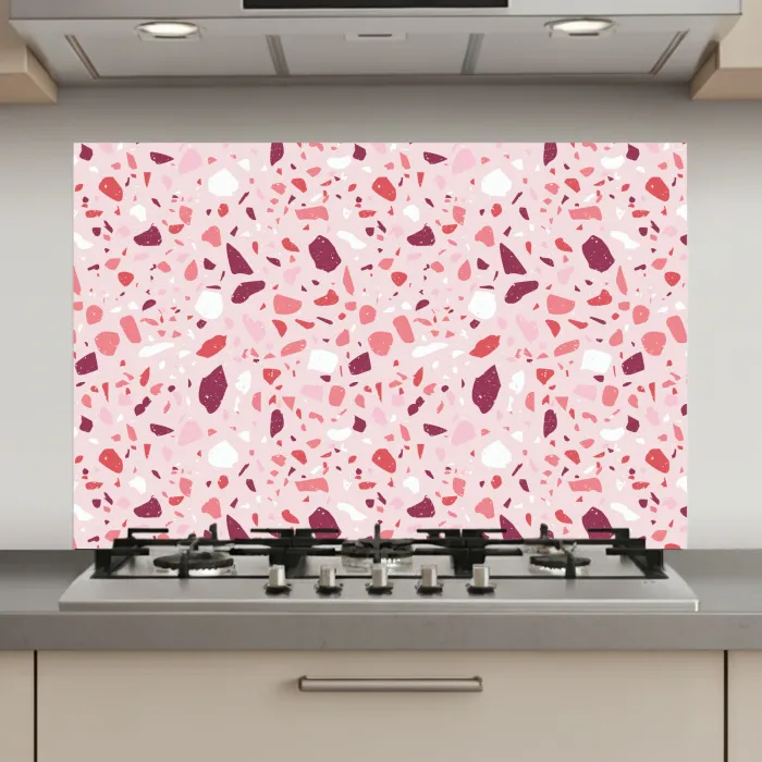 Terrazzo - Patroon - Roze keuken achterwand spatscherm klein 900 -3d_website