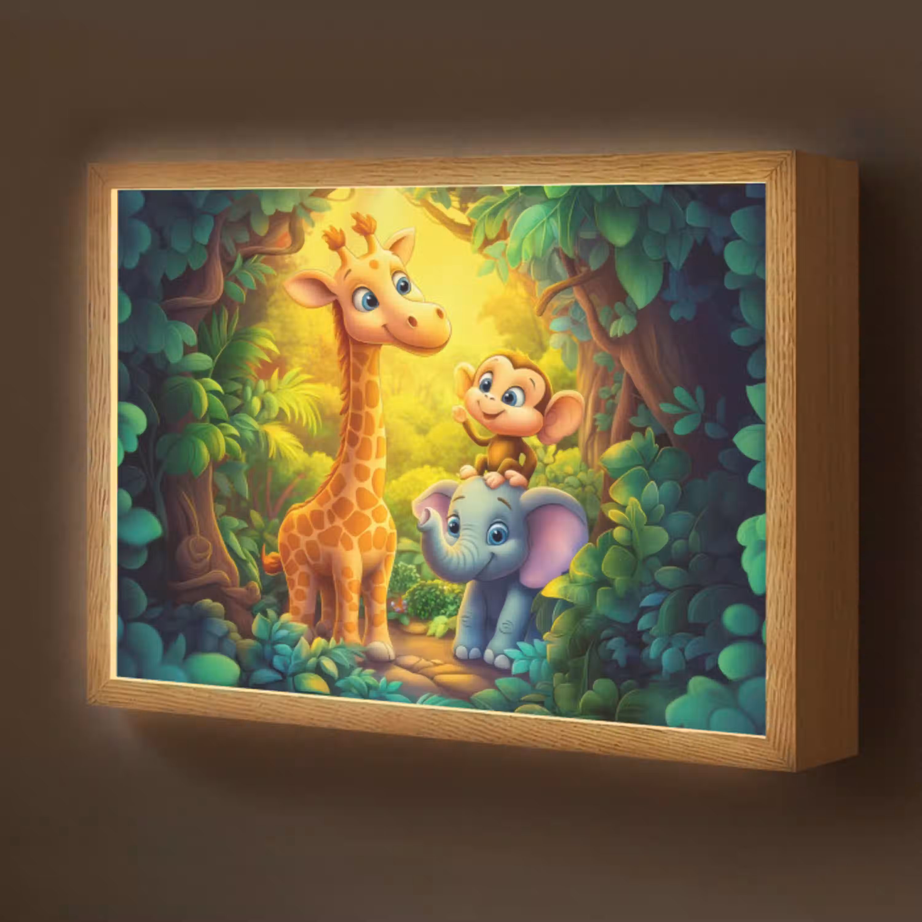 Dieren - Jungle - Giraf - Olifant - Aapje Light Box met batterij (Wandlamp kind) middel -z3d_website