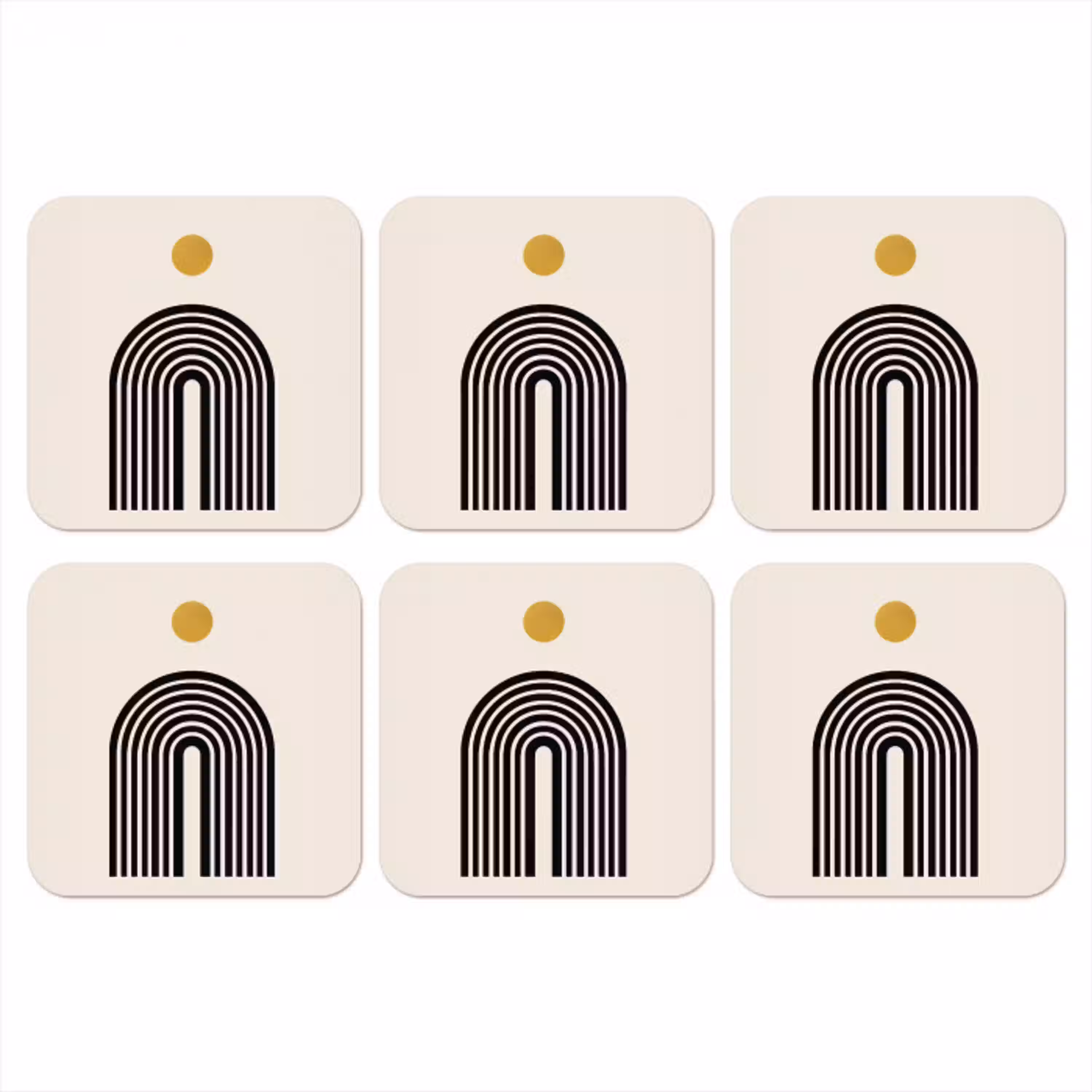 Minimalistisch - Zwarte boog - Gouden cirkel onderzetter kurk middel -3d