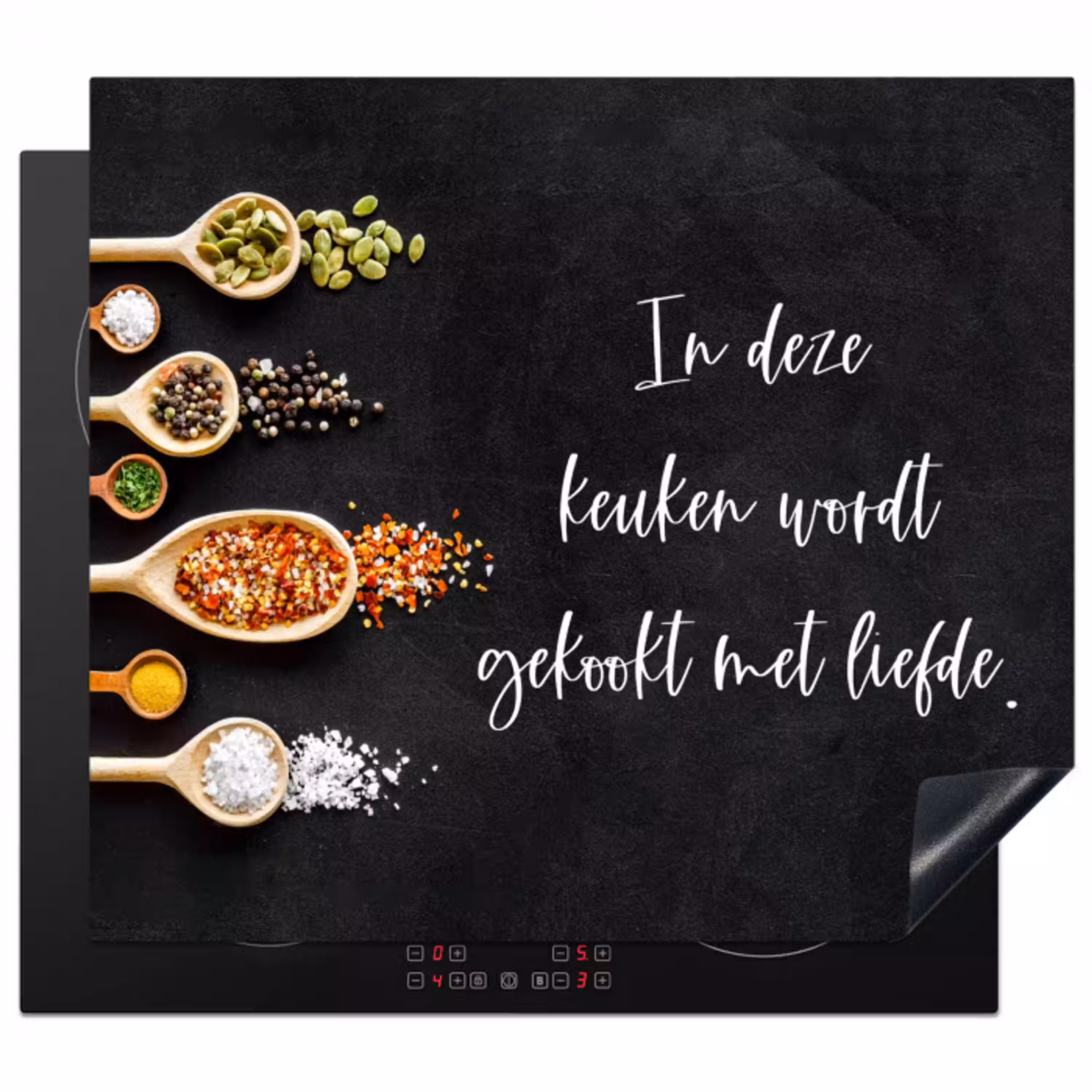 Quotes - Keuken - Spreuken - In deze keuken wordt gekookt met liefde - Liefde Inductie beschermer vinyl 3mm klein -3d