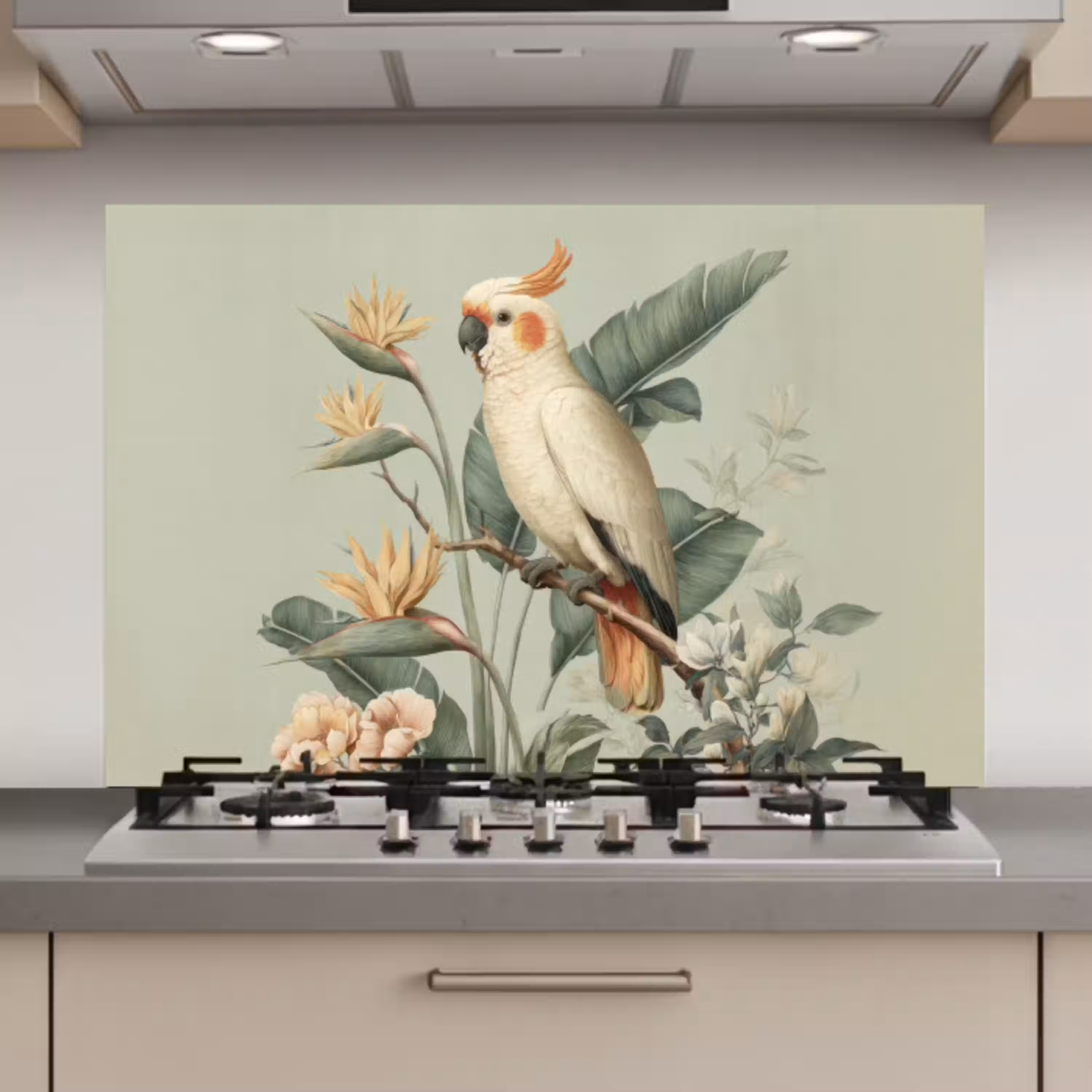 Gele kuifkaketoe - paradijsvogelbloemen - Groen keuken achterwand spatscherm klein -3d_website