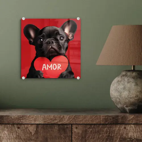 Amor - Hond  - Hartje - Rood plexiglas 5mm klein -sfeer3