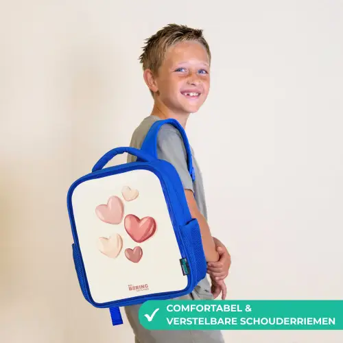 Zwevende harten in zachte rode en roze tinten Kinderrugzak - Blauw middel -sfeer3_NL