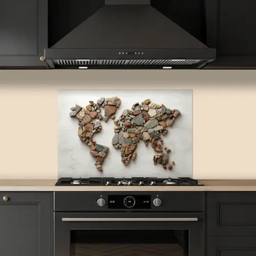 Wereldkaart - Stenen - Wit keuken achterwand spatscherm klein -sfeer1