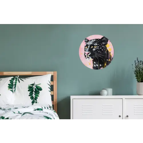 Zwart - Panter - Roze - Abstract Wandcirkel aluminium klein -slaapkamer