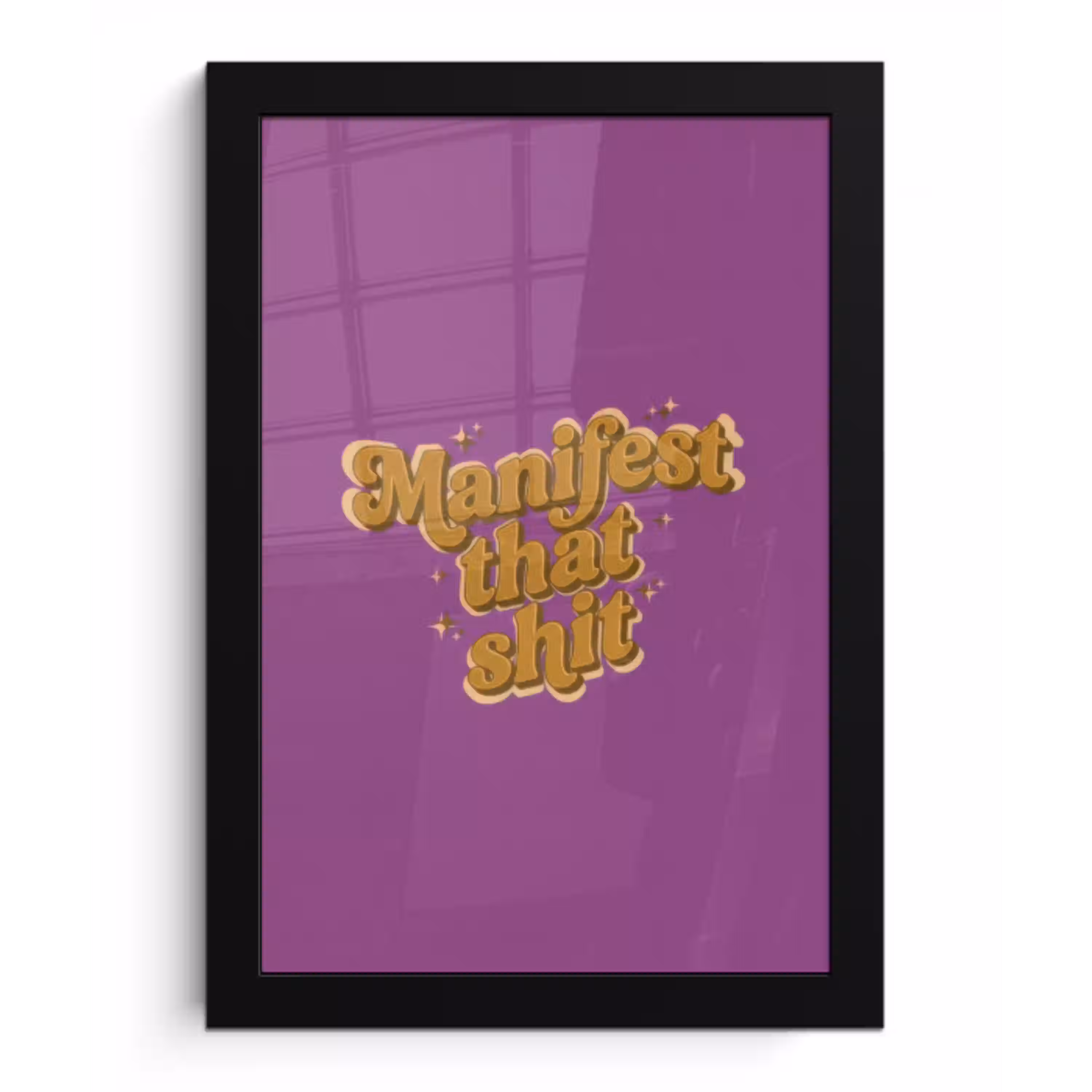 Manifest that shit - Paars - Glitter fotolijst zwart zonder passe partout klein -3d
