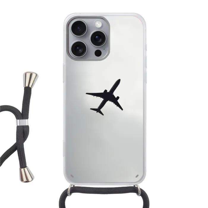 Minimalistisch - Silhouet - Zwart - Vliegtuig Hoesje iPhone 16 Pro Max met koord klein -3d
