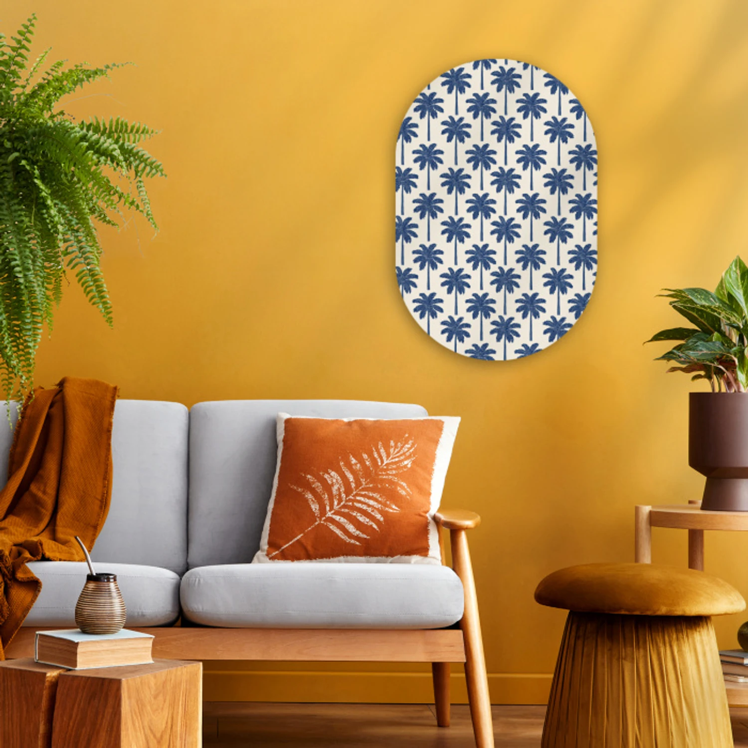 Symmetrisch - Palm - Blauw Wandcirkel Ovaal Forex klein 630 -sfeer4
