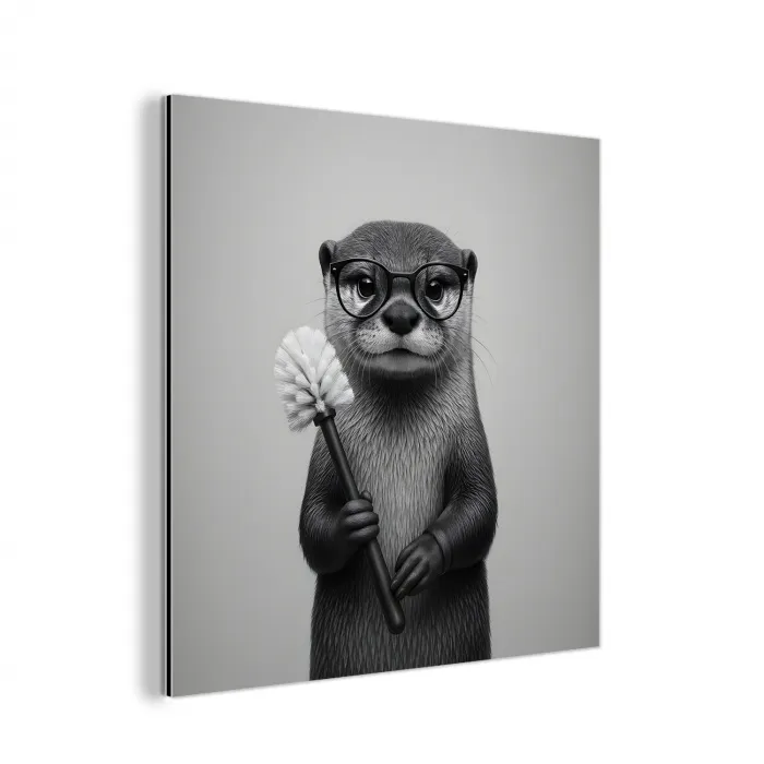 Otter - Wc-borstel - Bril - Zwart - Wit aluminium wit klein -3d