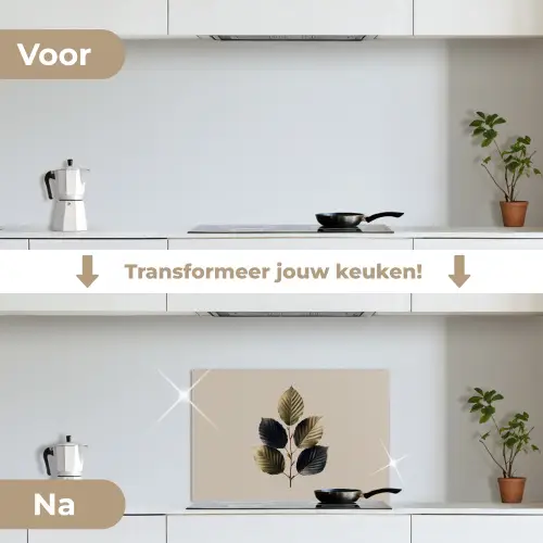 Beukenbladeren - Bruin - Groen - neutraal keuken achterwand spatscherm klein -voor_na_NL