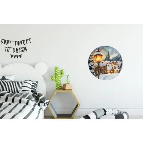 Kerstdorp - Huizen - Sneeuw - Kerst Wandcirkel aluminium klein -kinderkamer