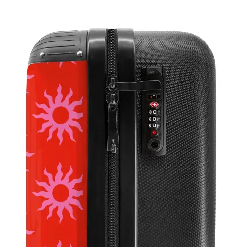 Patronen - Zonnestralenpatroon op felrode achtergrond NBS - Handbagage koffer - Kinderen Unisex middel -slot