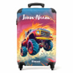 Roze Monstertruck Vliegt over het Asfalt NBS - Handbagage koffer - Kinderen Unisex middel -productfoto_recht