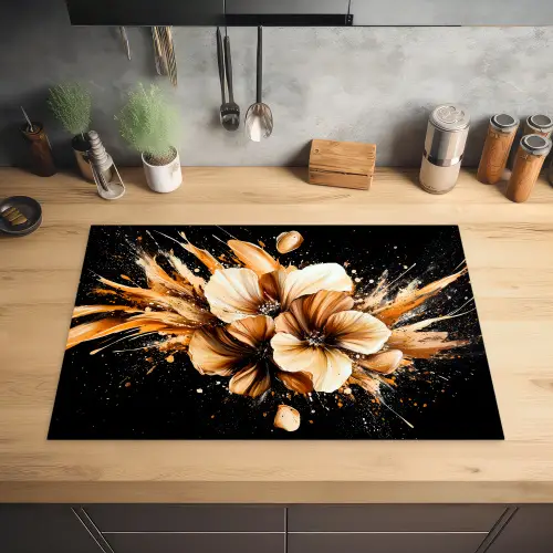 Bloemen - Goud - Graffiti - Zwart - Abstract Inductie beschermer vinyl 3mm klein -sfeer5