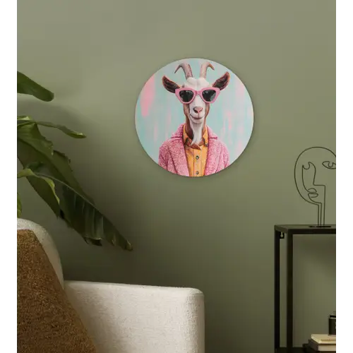 Zonnebril - Roze - Geit - Horen Wandcirkel kunststof plaat 5mm dik klein -sfeer3
