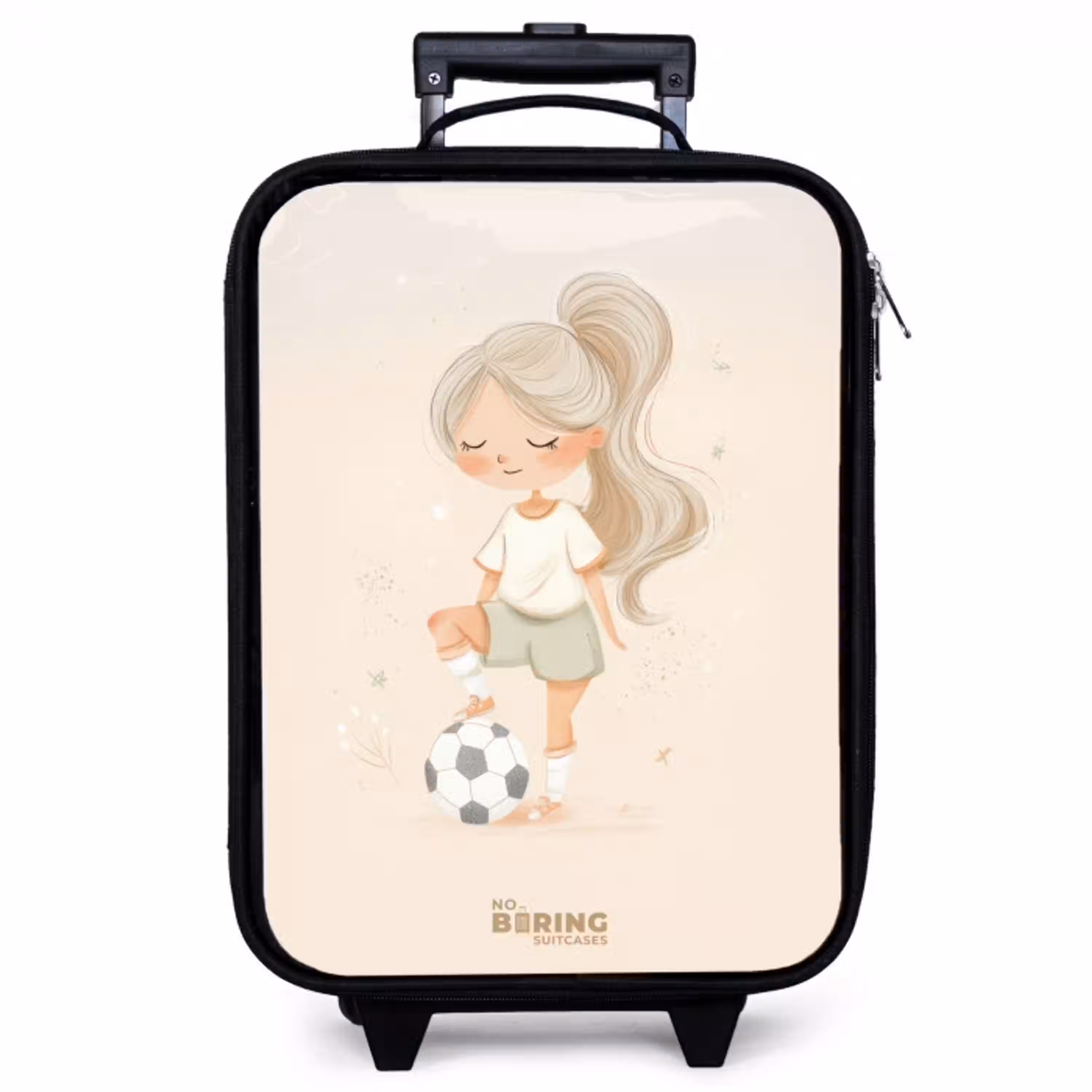Meisje met een voetbal in beige kleuren Kinderkoffer - Zwart klein -zzz_website3d