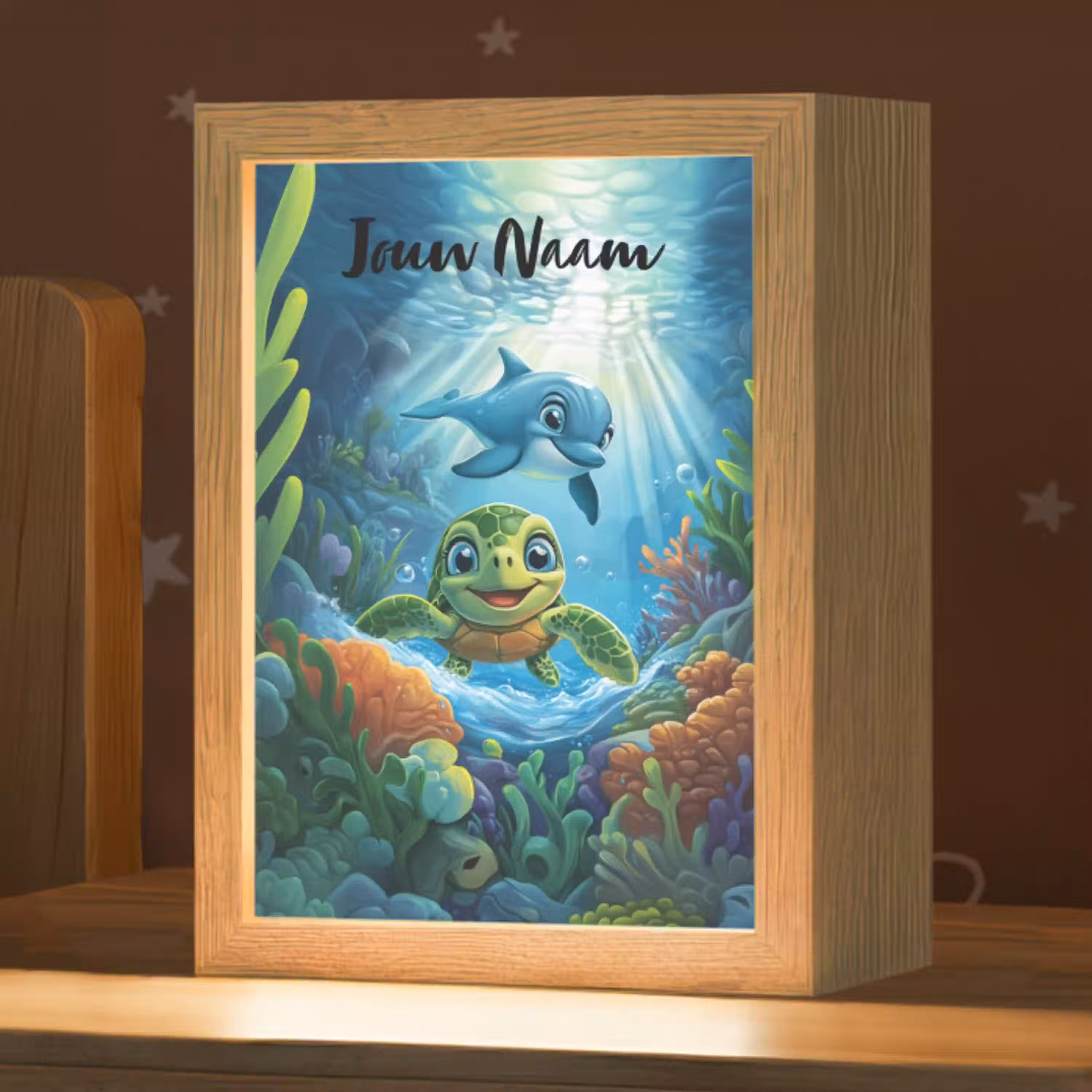 Schildpad - Dolfijn - Oceaan Light Box met kabel (Kinderlampje) klein -zzz_3d_website
