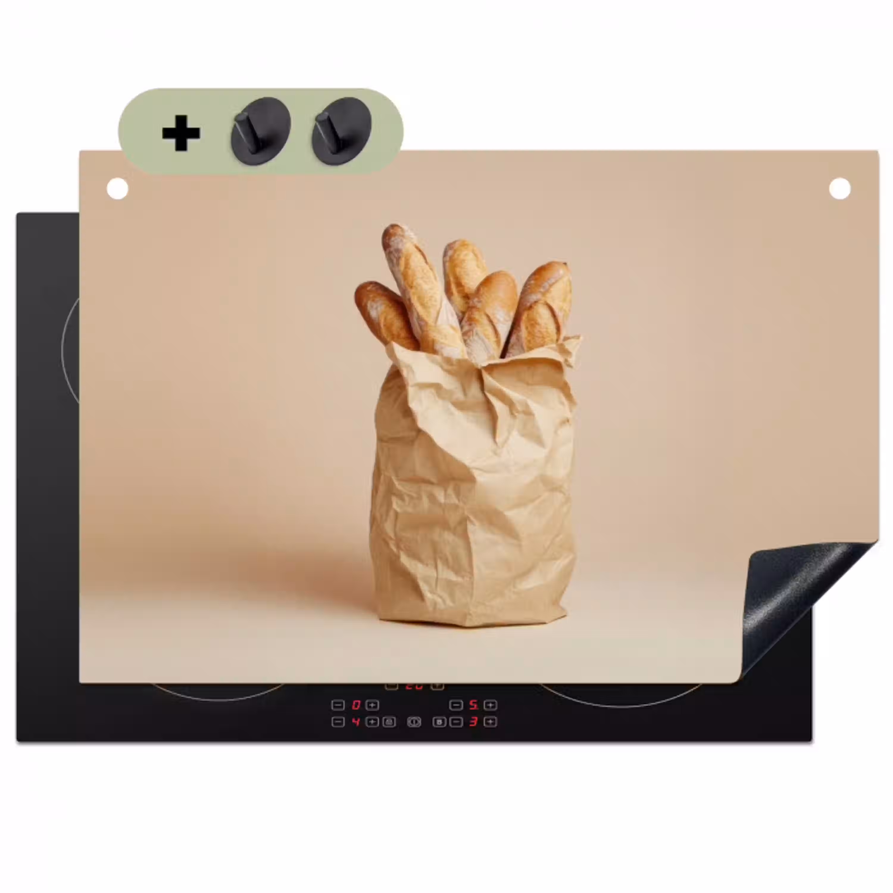 Baguette - Brood - Stokbrood - Beige Inductie beschemer met haakjes klein -3d