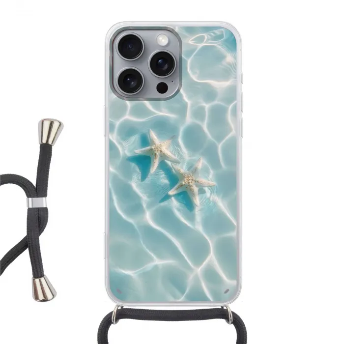Zeesterren - Golvend water - Rustgevend Hoesje iPhone 16 Pro Max met koord klein -3d