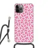 Hartjes - Print - Roze - Wit Hoesje iPhone 12 Pro met koord klein -3d