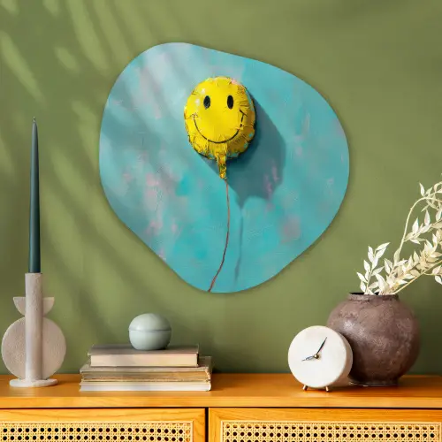 Ballon - Geel - Smiley Wandcirkel Organisch Aluminium middel -sfeer2