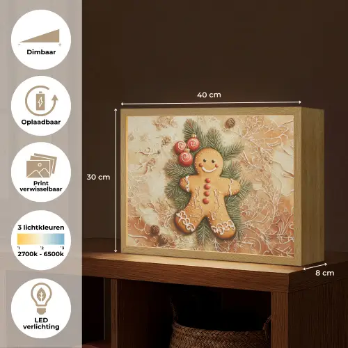 Kerstmis - Koekje - Poppetje - Speculaas Light Box met batterij (Wandlamp) middel -USP_websiteoverzichtNL