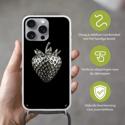 Aardbei - Zaadstructuur - Realistisch Hoesje iPhone 16 Pro Max met koord klein -sfeer2_NL