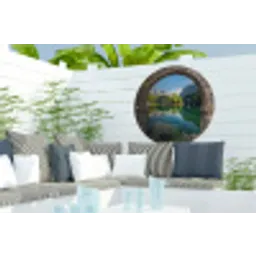 Doorkijk - Berg - Landschap - Water Wandcirkel tuinposter met ringen klein -buiten2