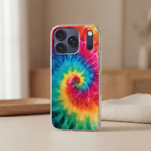 Regenboog - Tie dye - Kleurrijk - Blauw Telefoonhoesje iPhone 17 Pro klein -sfeer2