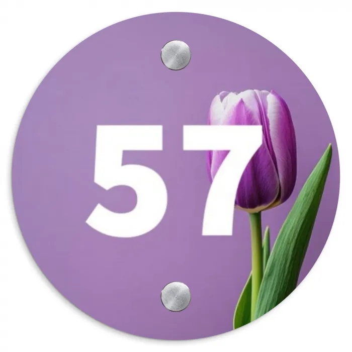 Paarse tulp - Traditioneel Naambord Rond klein -3d