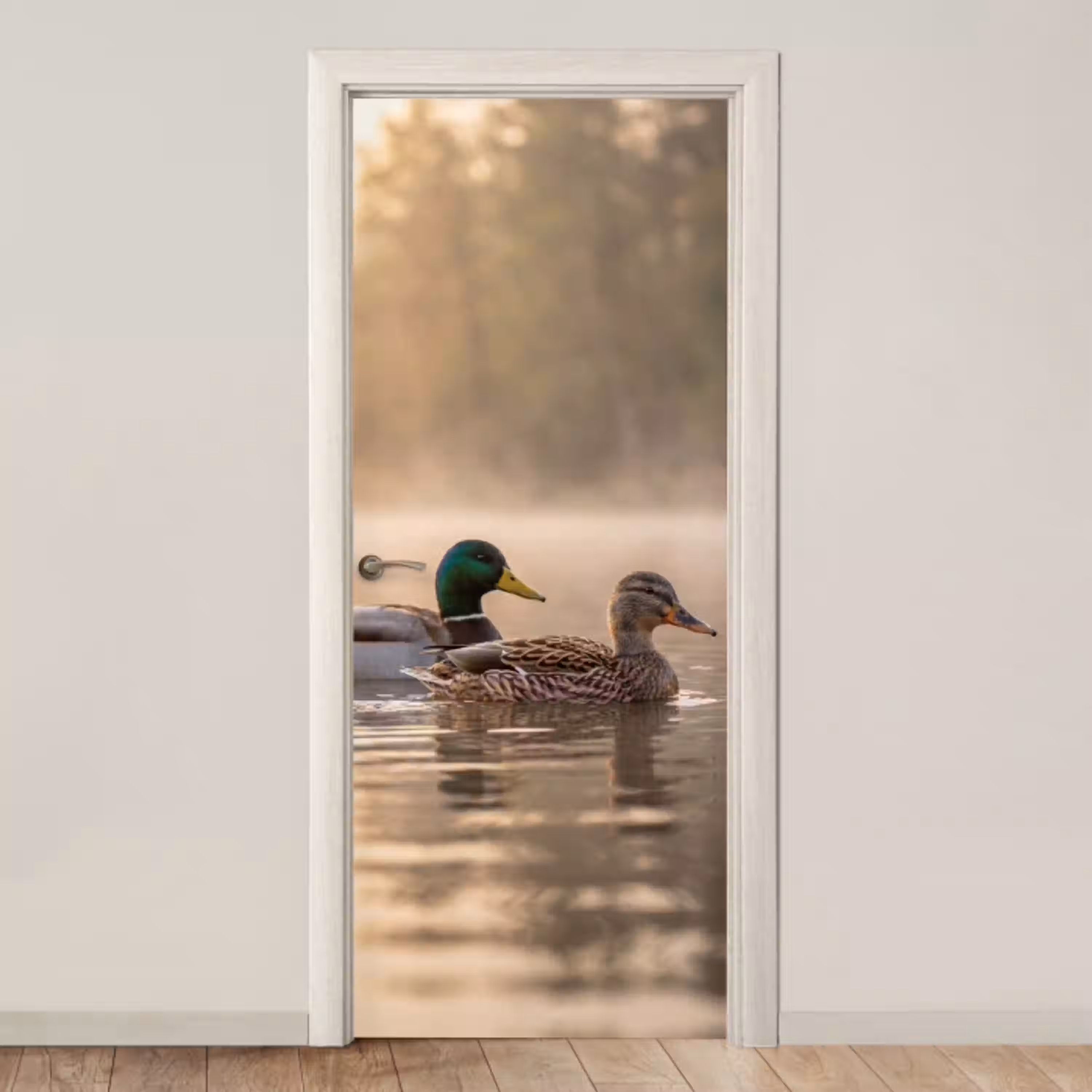 Eenden - Water - Mist - Natuur deurposter klein -3d_beige