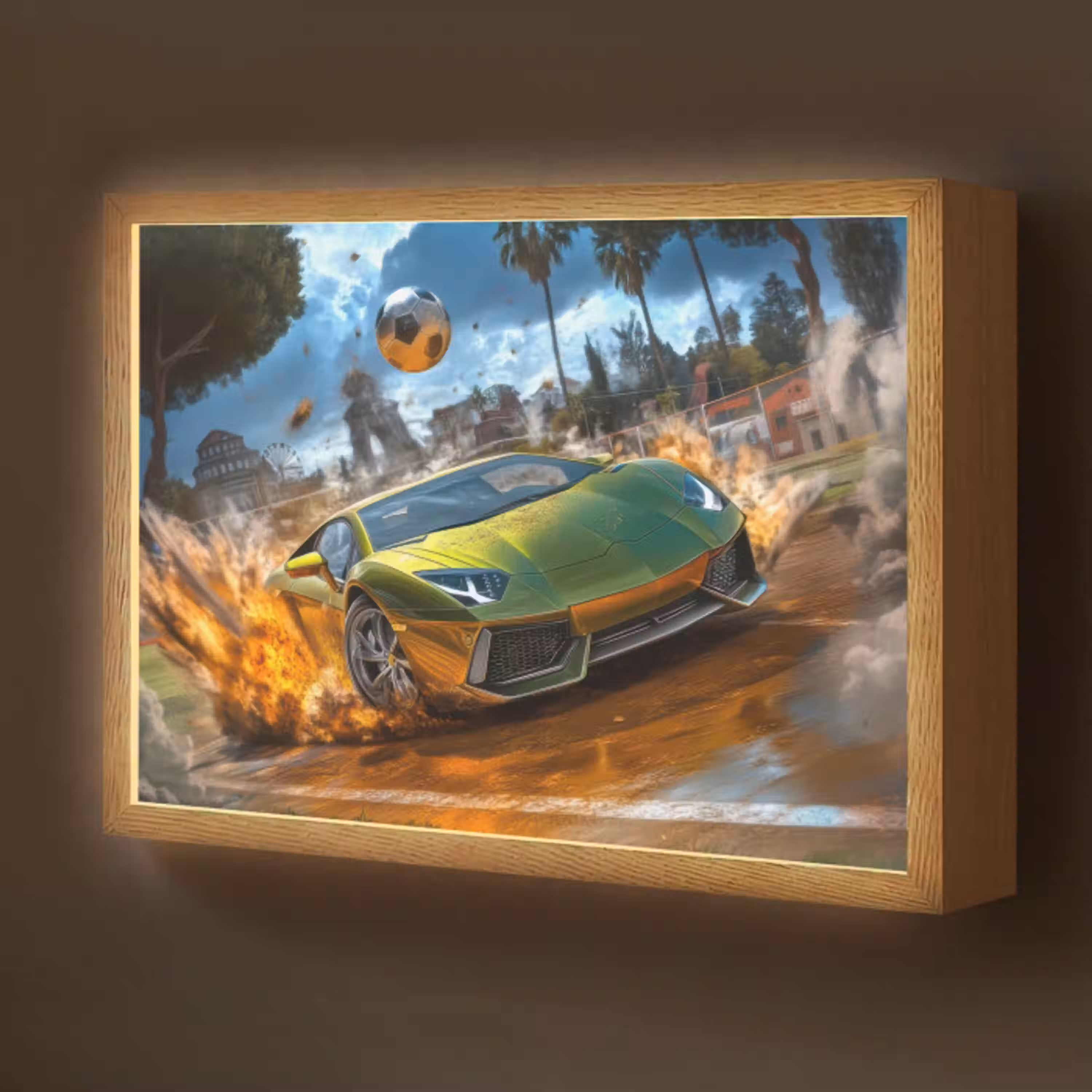 Sportwagen - Groen - Voetbal Light Box met batterij (Wandlamp kind) middel -z3d_website