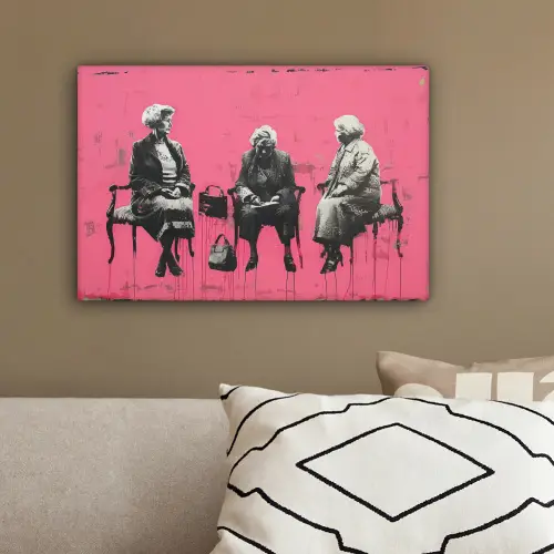 Graffiti - Vintage - Zwart - Street art - Roze - Banksy canvas 2cm klein -sfeer3