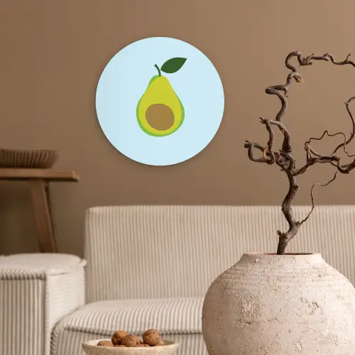 Avocado - Illustratie - Groene - Vrucht Wandcirkel kunststof plaat 5mm dik klein -sfeer1