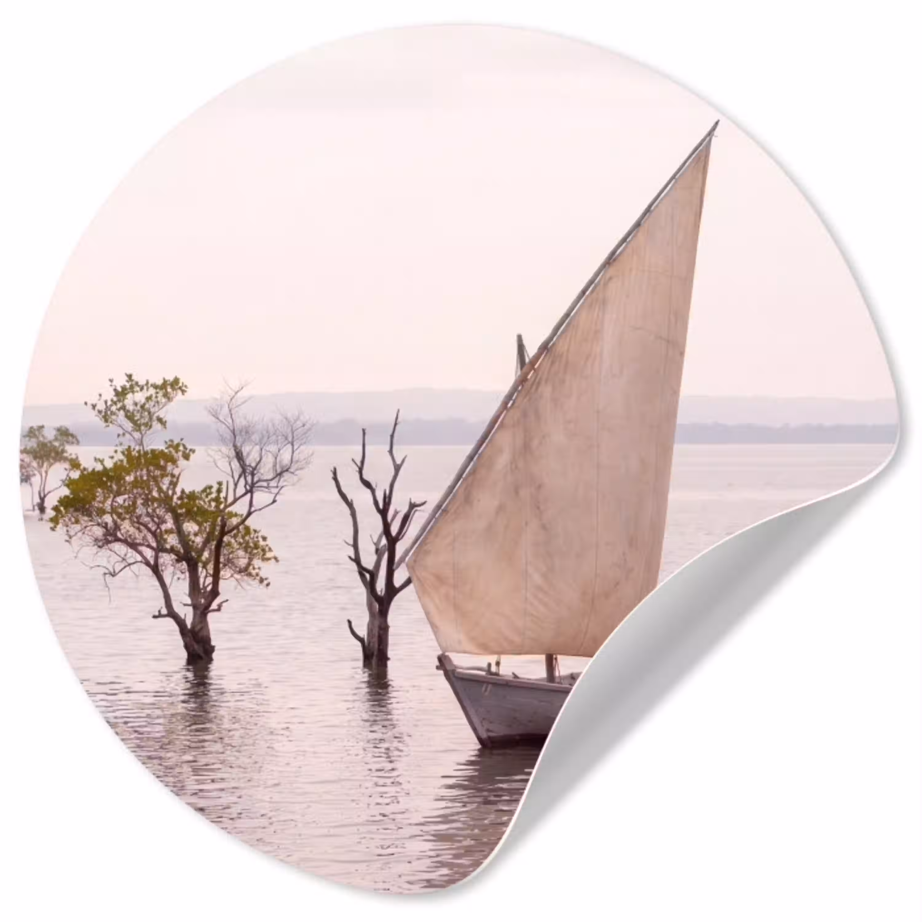 Boot - Zeil - Water - Tropisch - Natuur Wandcirkel behangsticker klein -3d