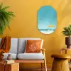 Strand - Blauwe lucht - Geel - Parasol Wandcirkel Ovaal Forex klein -sfeer4